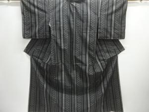 未使用品　縞に抽象模様織出し十日町紬着物